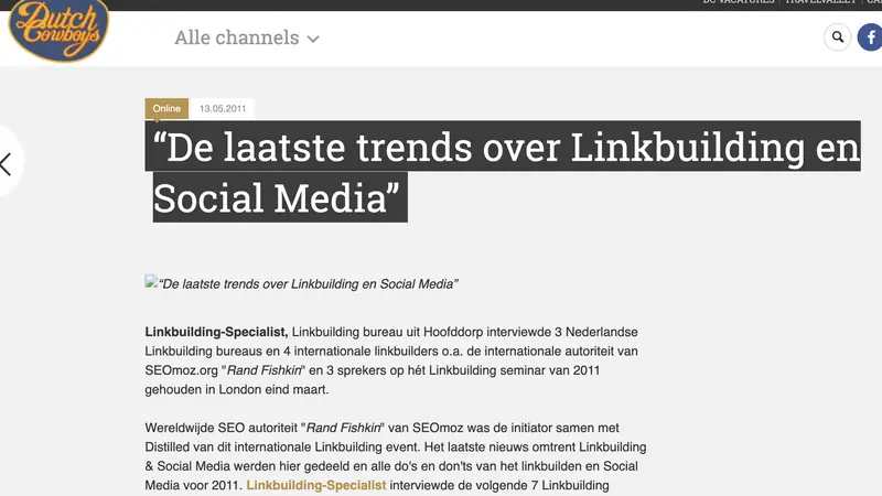 Bronkaart: Dutch Cowboys, De laatste trends over linkbuilding en social media (13 mei 2011)