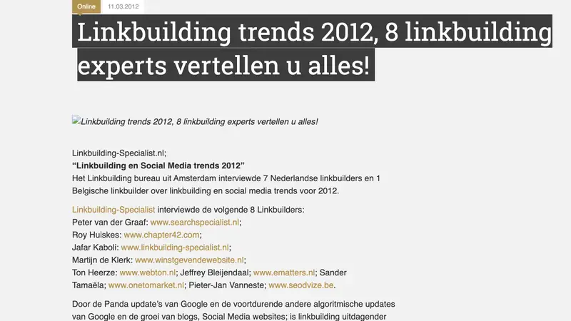 Bronkaart: Dutch Cowboys, Linkbuilding trends 2012, 8 linkbuilding experts vertellen u alles! (11 maart 2012)
