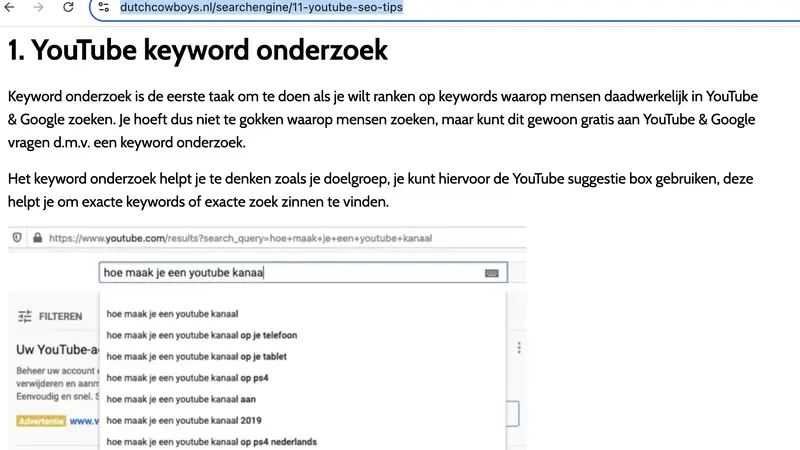 Bronkaart: Dutch Cowboys, 11 YouTube SEO tips (29 november 2019)