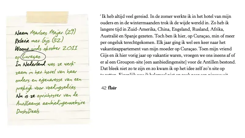 Bronkaart: Flair, Ik vertrok: Marloes Meijer over DushiDeals op Curaçao